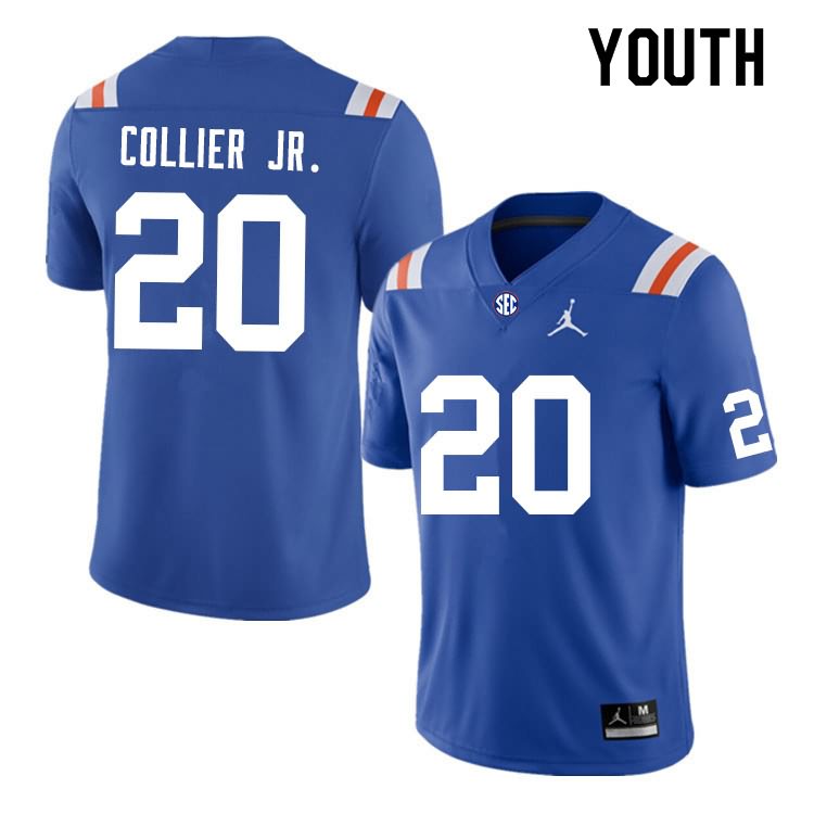 NCAA Florida Gators Corey Collier Jr. Youth #20 Nike Blue Throwback Stitched Authentic College Football Jersey EXQ3664CS